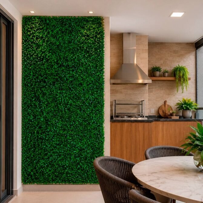 Grama-Artificial-Jardim-Vertical-Parede-2 Decoração para Parede de Sala: 25 Ideias Lindas e Baratas para Transformar o Ambiente