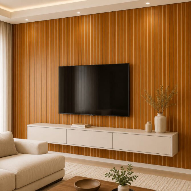 Painel-Ripado-Decoracao-1 Decoração para Parede de Sala: 25 Ideias Lindas e Baratas para Transformar o Ambiente