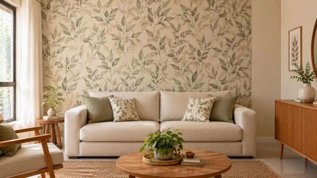 decoracao-para-parede-de-sala-Aplique-papel-de-parede-em-uma-unica-superficie-1024x576 Decoração para Parede de Sala: 25 Ideias Lindas e Baratas para Transformar o Ambiente