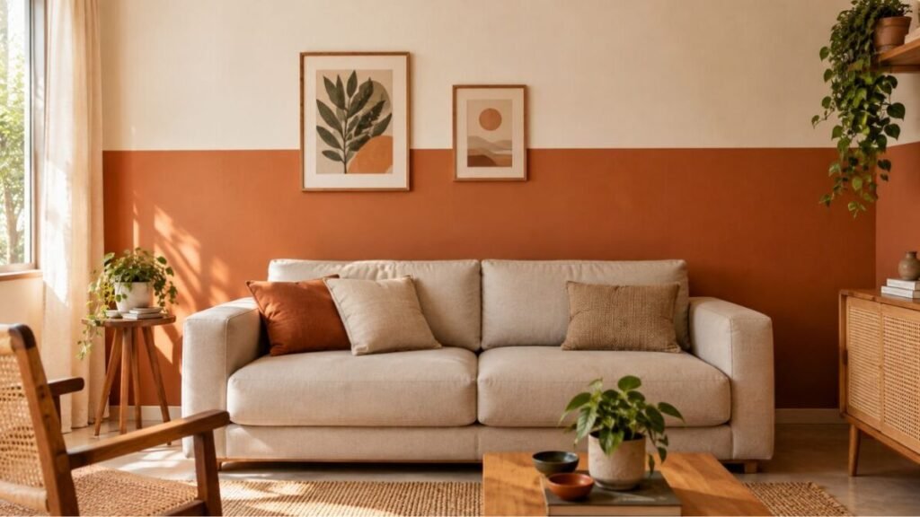 decoracao-para-parede-de-sala-Faca-uma-pintura-de-meia-parede-1024x576 Decoração para Parede de Sala: 25 Ideias Lindas e Baratas para Transformar o Ambiente
