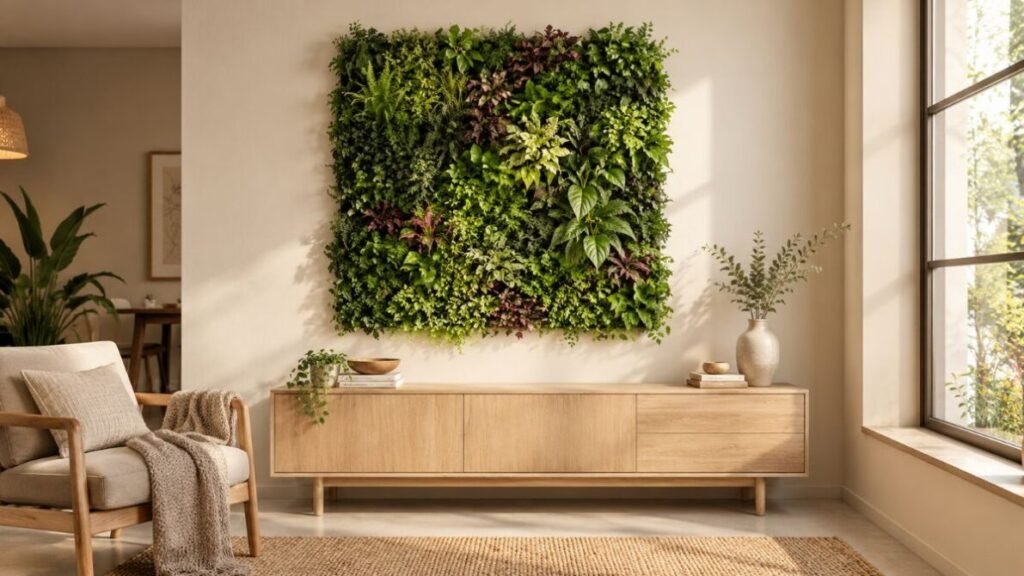 decoracao-para-parede-de-sala-Folhagens-artificiais-1024x576 Decoração para Parede de Sala: 25 Ideias Lindas e Baratas para Transformar o Ambiente