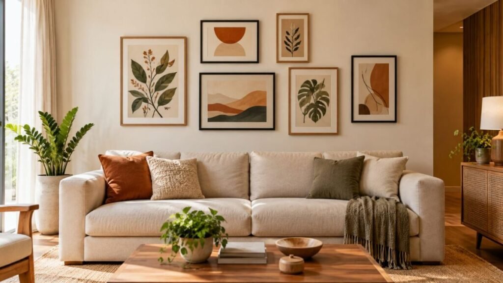 decoracao-para-parede-de-sala-composicao-de-quadros-1024x576 Decoração para Parede de Sala: 25 Ideias Lindas e Baratas para Transformar o Ambiente