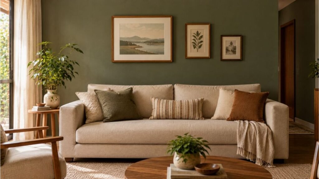 decoracao-para-parede-de-sala-parede-de-destaque-com-uma-cor-diferente-1024x576 Decoração para Parede de Sala: 25 Ideias Lindas e Baratas para Transformar o Ambiente