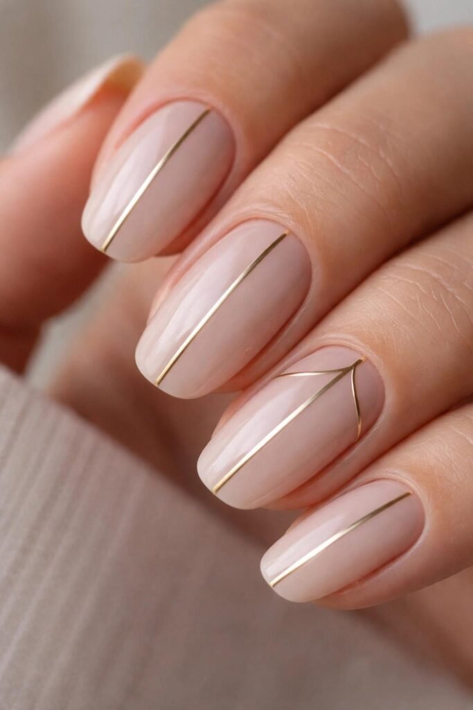 unhas-Nude-com-detalhe-dourado-5-683x1024 Unhas Elegantes: 25 Inspirações Sofisticadas, Delicadas e Fáceis de Combinar
