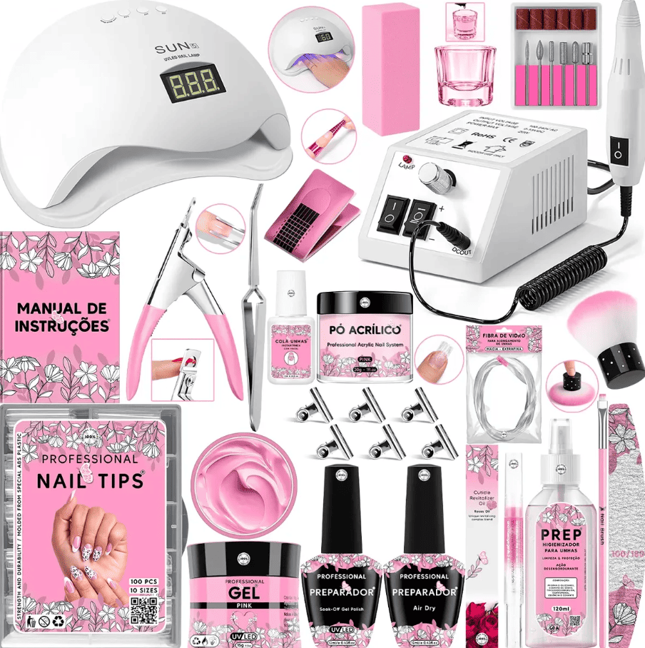 Kit-Unhas-De-Gel-Lixadeira-Eletrica-Cabine-Sun-Lixa-Manicure Melhores Kits de Unhas em Gel: 03 Opções para Fazer as Unhas em Casa