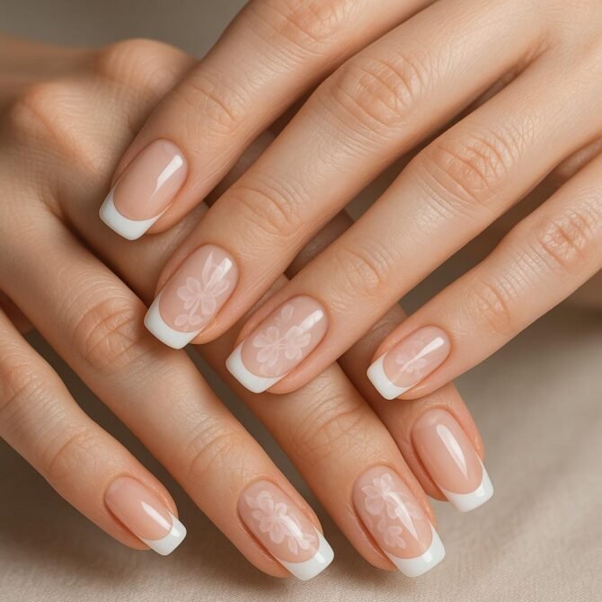 Francesinha-com-flores-5 Unhas Francesinhas: 20 Ideias Elegantes para Usar em Diferentes Ocasiões