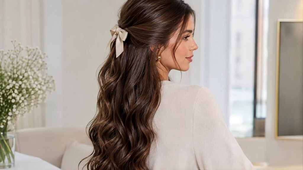Penteado-com-laco-1024x576 Penteados para Cabelos Longos: 20 Ideias Lindas e Fáceis para se Inspirar