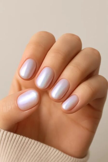 Unhas-curtas-com-acabamento-perolado-5 Unhas Curtas: 20 Ideias Elegantes e Fáceis para se Inspirar
