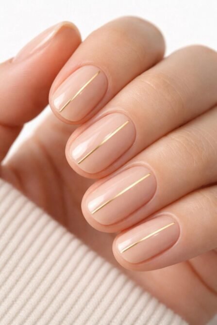 Unhas-curtas-com-detalhe-dourado-5 Unhas Curtas: 20 Ideias Elegantes e Fáceis para se Inspirar