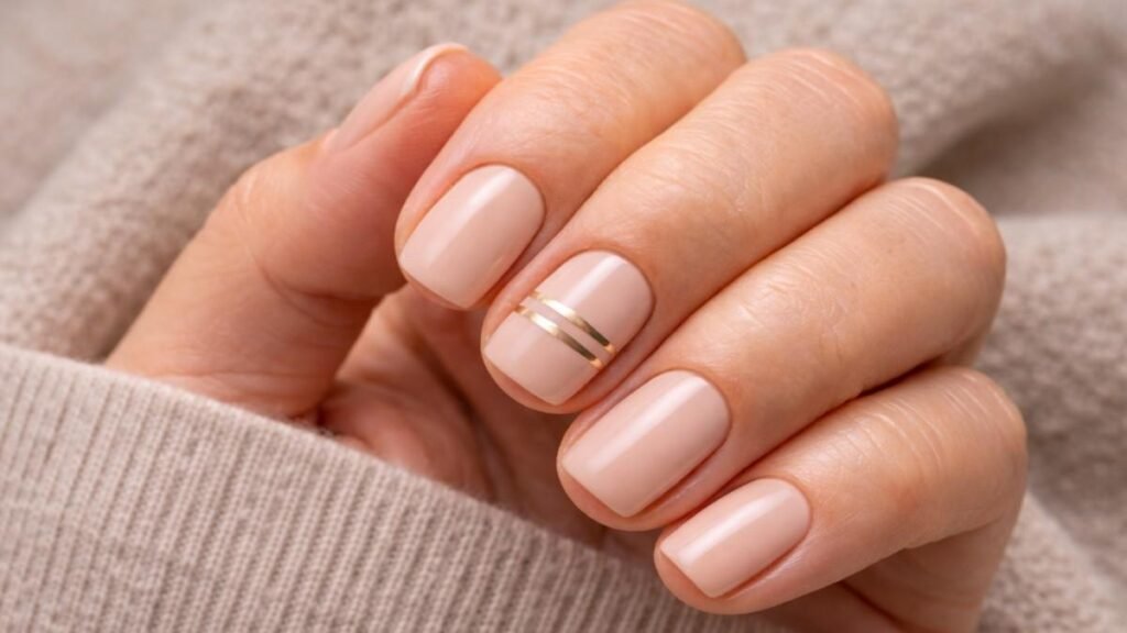 Unhas-curtas-com-detalhe-dourado-6-1024x576 Unhas Curtas: 20 Ideias Elegantes e Fáceis para se Inspirar