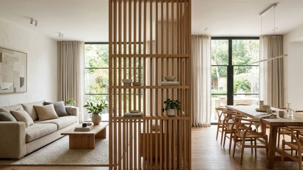 Use-divisorias-para-delimitar-os-espacos-1024x576 Decoração de Sala: 20 Ideias para Deixar o Ambiente Bonito e Aconchegante