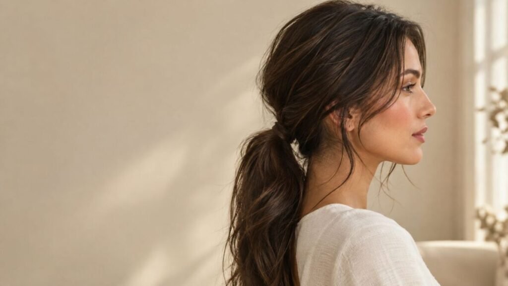 cabelo-Rabo-de-cavalo-baixo-e-elegante-1024x576 Penteados para Cabelos Longos: 20 Ideias Lindas e Fáceis para se Inspirar