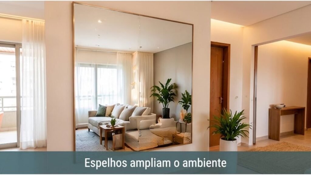 espelhos-para-criar-sensacao-de-amplitude-1024x576 Decoração de Sala: 20 Ideias para Deixar o Ambiente Bonito e Aconchegante