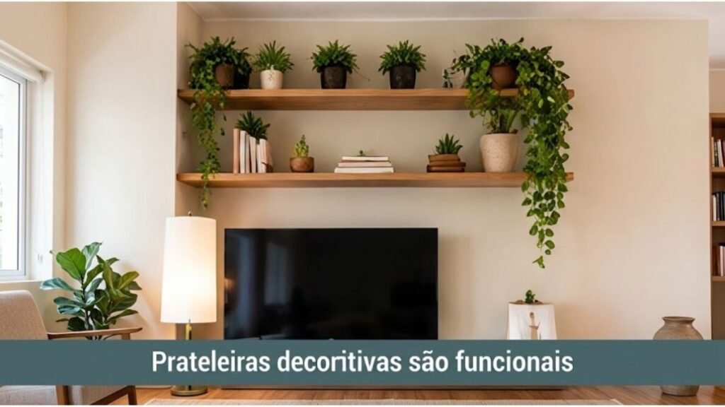 paredes-com-prateleiras-1024x576 Decoração de Sala: 20 Ideias para Deixar o Ambiente Bonito e Aconchegante